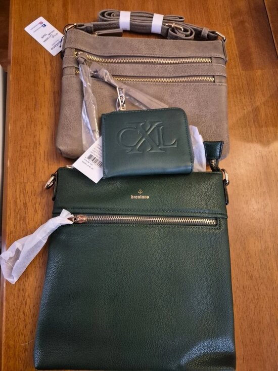 Brentano Handbags - 2 Brentano shoulder handbags green and tan 1 CXL wallet green